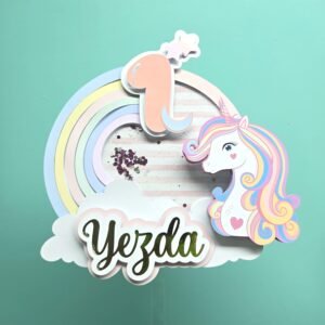 Custom Pastel Shaker Unicorn Cake Topper with Name and Age